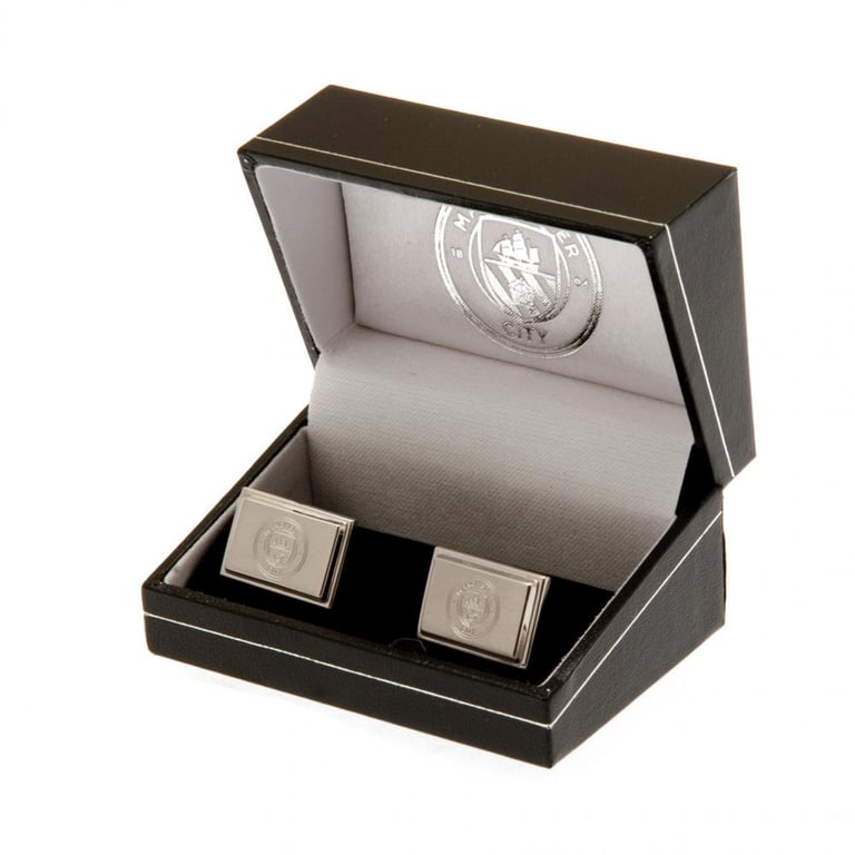 Manchester City FC Stainless Steel Cufflinks - Brushed Satin Finish with Engraved Crest