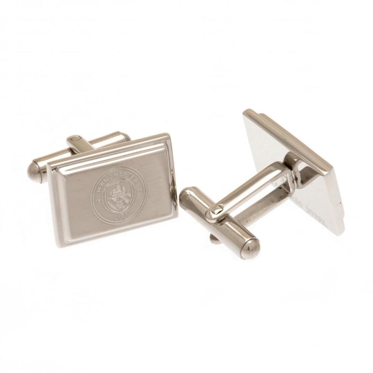 Manchester City FC Stainless Steel Cufflinks - Brushed Satin Finish with Engraved Crest