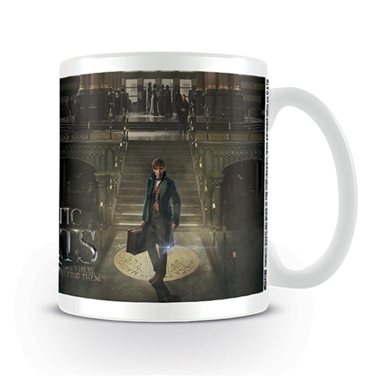 Fantastic Beasts Ceramic Kiln Fired Mug featuring Newt Scamander in MACUSA Building Design