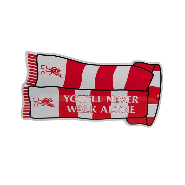 Liverpool FC Metal Window Sign - You ll Never Walk Alone Club Crests Scarf Shape Sign