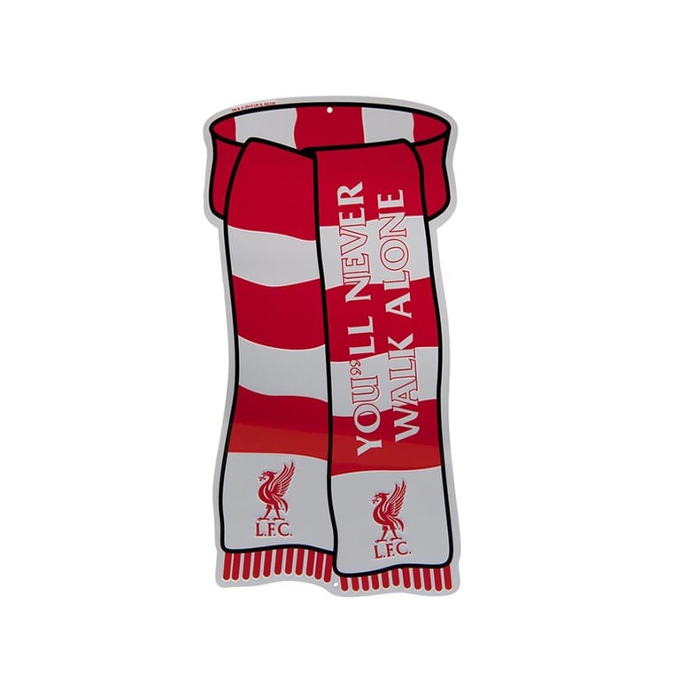 Liverpool FC Metal Window Sign - You ll Never Walk Alone Club Crests Scarf Shape Sign