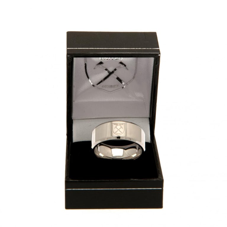West Ham United FC Stainless Steel Band Ring with Chrome Finish and Club Crest Engraving