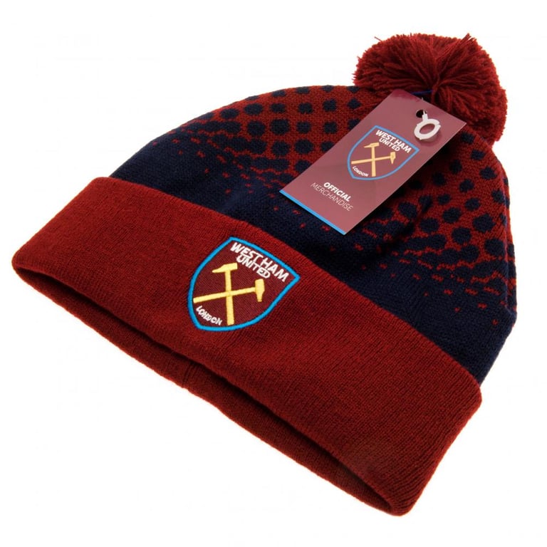 West Ham United FC Claret Navy Bobble Ski Hat - Official Beanie with Crest Embroidery