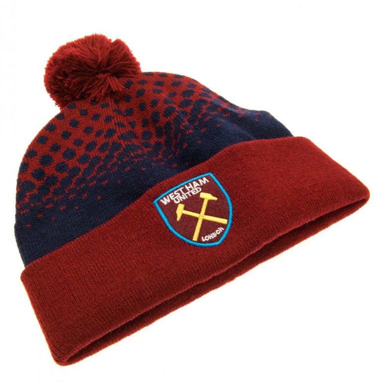 West Ham United FC Claret Navy Bobble Ski Hat - Official Beanie with Crest Embroidery