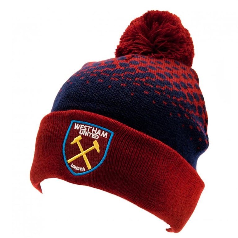 West Ham United FC Claret Navy Bobble Ski Hat - Official Beanie with Crest Embroidery