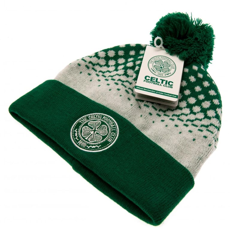 Celtic FC Fade Design Green and White Knit Bobble Beanie Hat