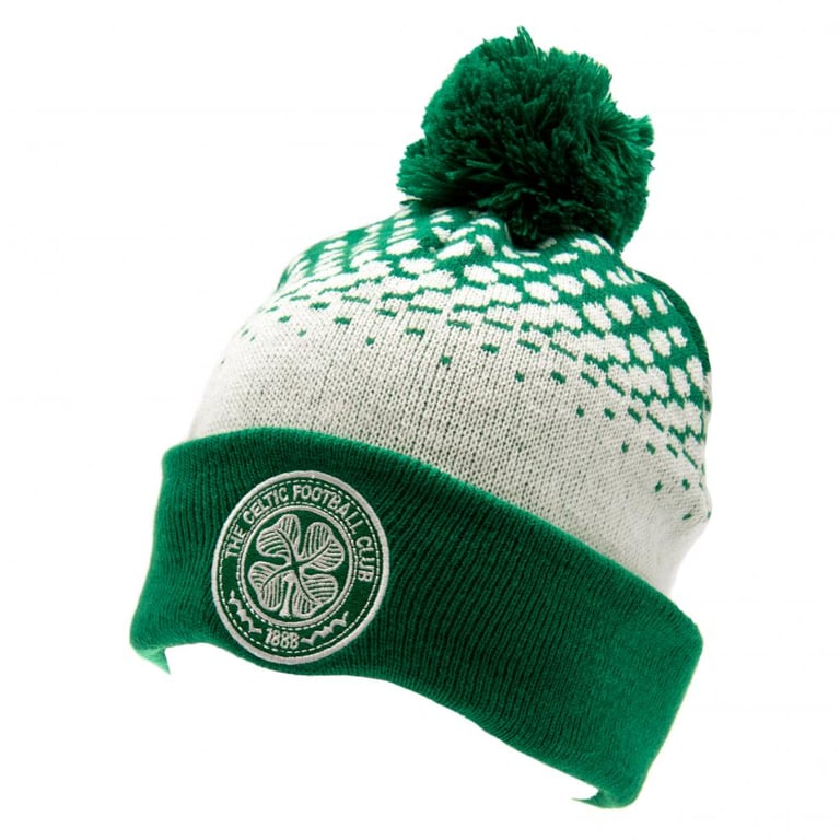 Celtic FC Fade Design Green and White Knit Bobble Beanie Hat