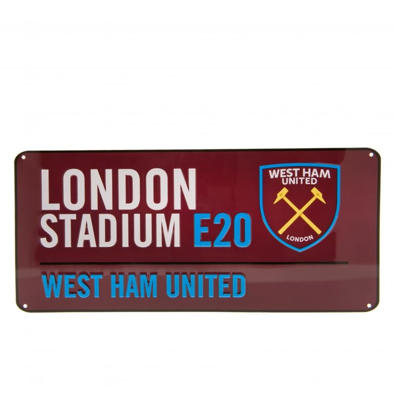 West Ham United FC Metal Wall Sign - Claret Background London Stadium Home Team Road Sign