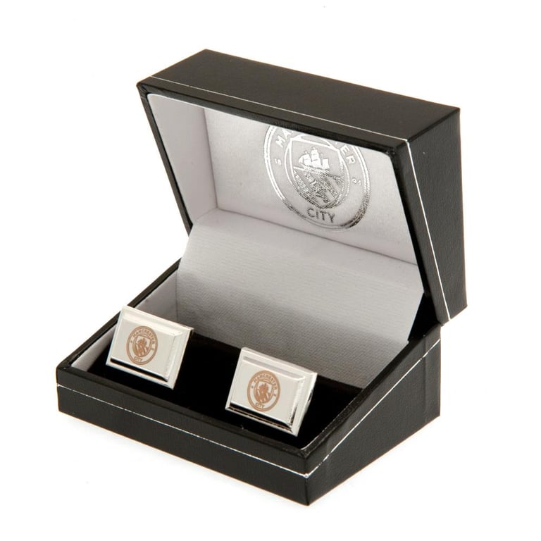 Manchester City FC Silver Plated Engraved Chrome Finish Cufflinks