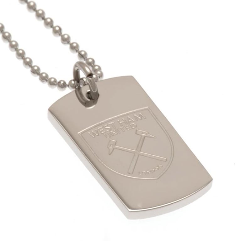 West Ham United FC Engraved Stainless Steel Dog Tag with Chrome Finish and Hammers Crest