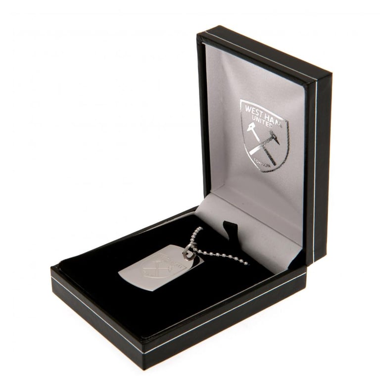 West Ham United FC Engraved Stainless Steel Dog Tag with Chrome Finish and Hammers Crest
