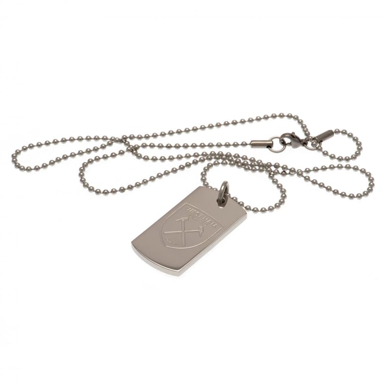 West Ham United FC Engraved Stainless Steel Dog Tag with Chrome Finish and Hammers Crest