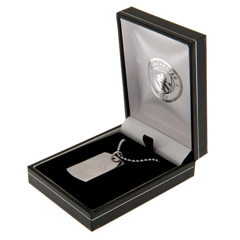 Manchester City FC Engraved Stainless Steel Dog Tag with Ball Chain