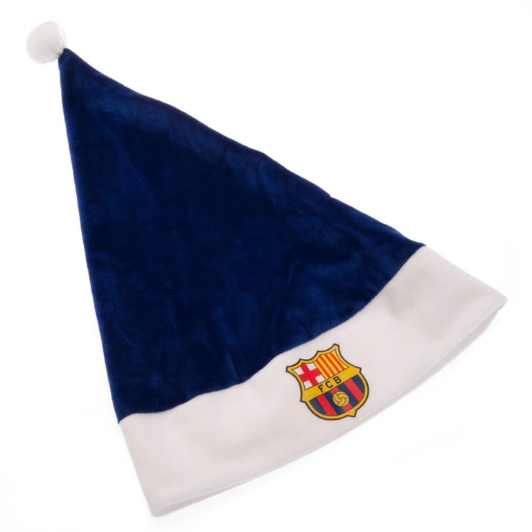FC Barcelona Royal Blue Plush Santa Hat with Crest and White Pom Pom Trim