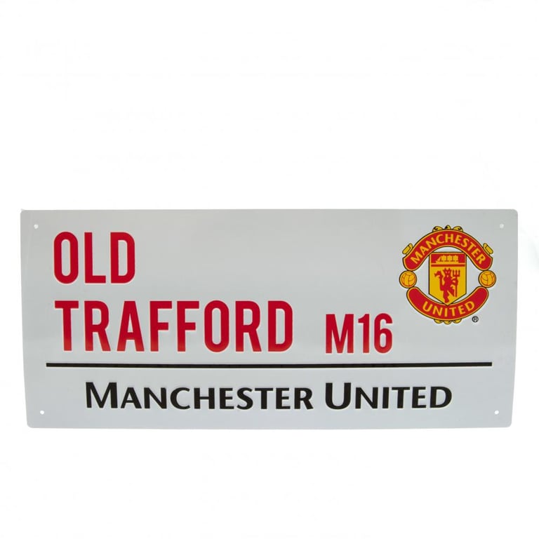 Manchester United FC White Street Sign - Gloss Finish Metal Wall Sign from Old Trafford M16 Road