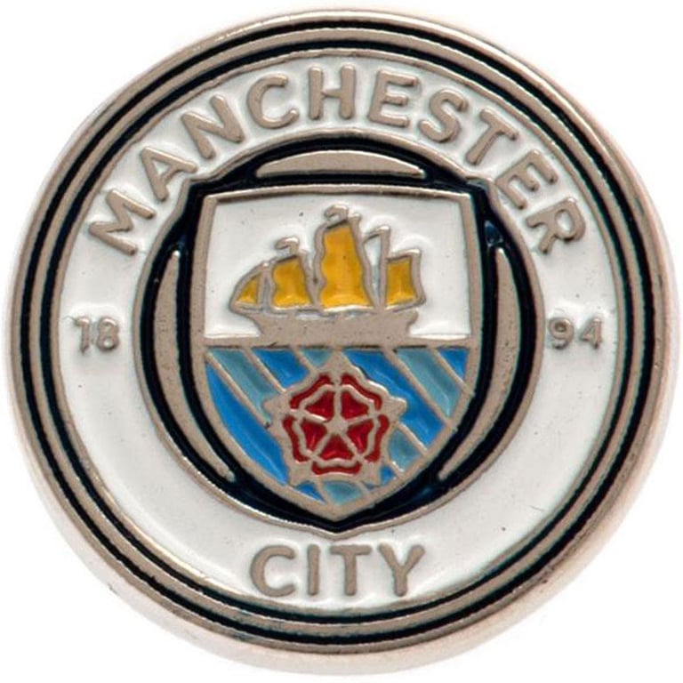 Manchester City FC Metal Crest Badge - Die Stamped Design with Enamel Infill and Butterfly Clasp Fixing