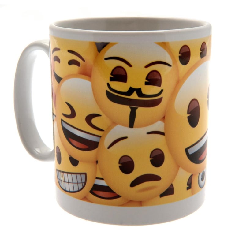 Ceramic Emoji Mug - Collage of Emojis on Kiln Fired Ceramic Body with White Handle