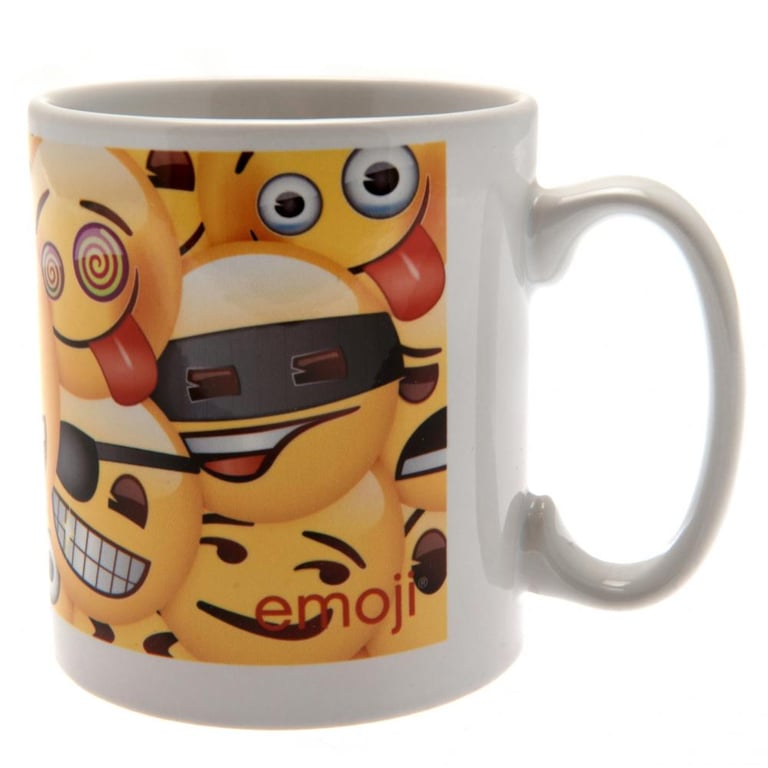 Ceramic Emoji Mug - Collage of Emojis on Kiln Fired Ceramic Body with White Handle