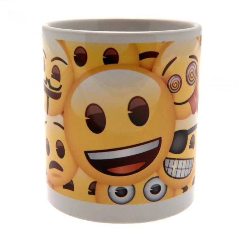 Ceramic Emoji Mug - Collage of Emojis on Kiln Fired Ceramic Body with White Handle