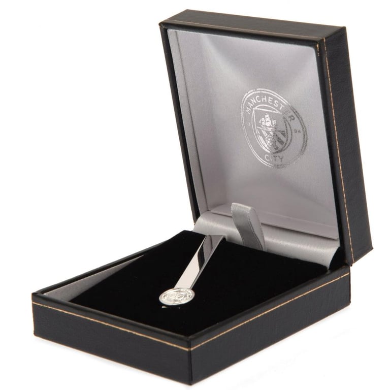 Manchester City FC Silver Plated Tie Slide - Mirror Finish Crest Pin with Crocodile Clip Back