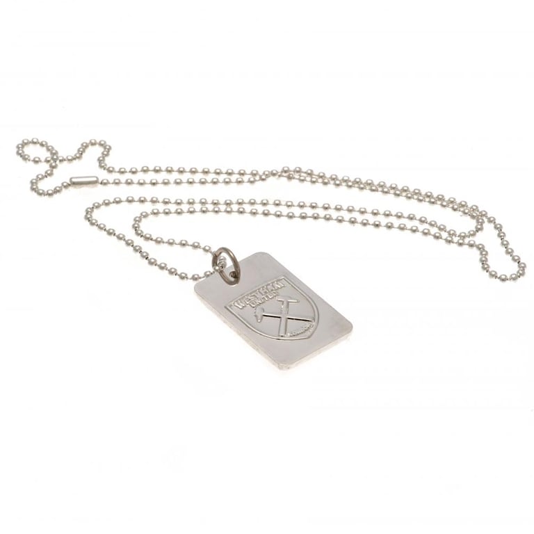 West Ham United Silver Plated Dog Tag & Chrome Finish Club Crest Chain