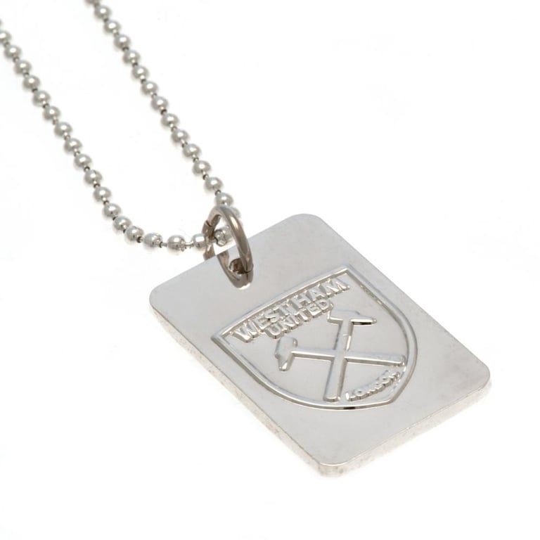 West Ham United Silver Plated Dog Tag & Chrome Finish Club Crest Chain