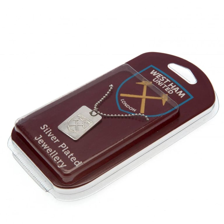 West Ham United Silver Plated Dog Tag & Chrome Finish Club Crest Chain