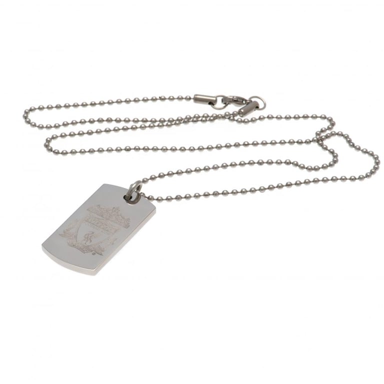 Liverpool FC Engraved Stainless Steel Dog Tag with Chrome Finish and Ball Chain
