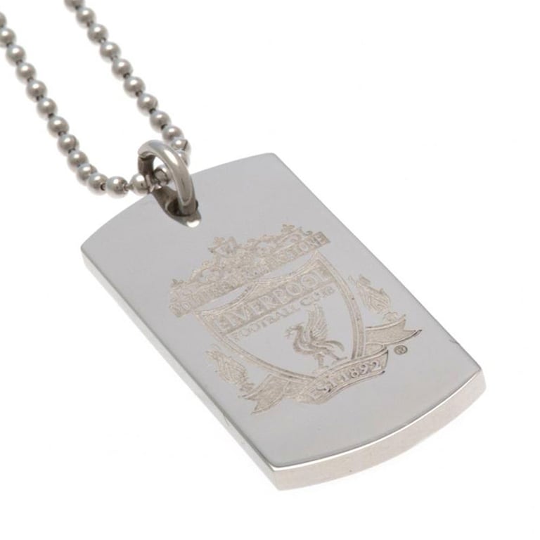 Liverpool FC Engraved Stainless Steel Dog Tag with Chrome Finish and Ball Chain