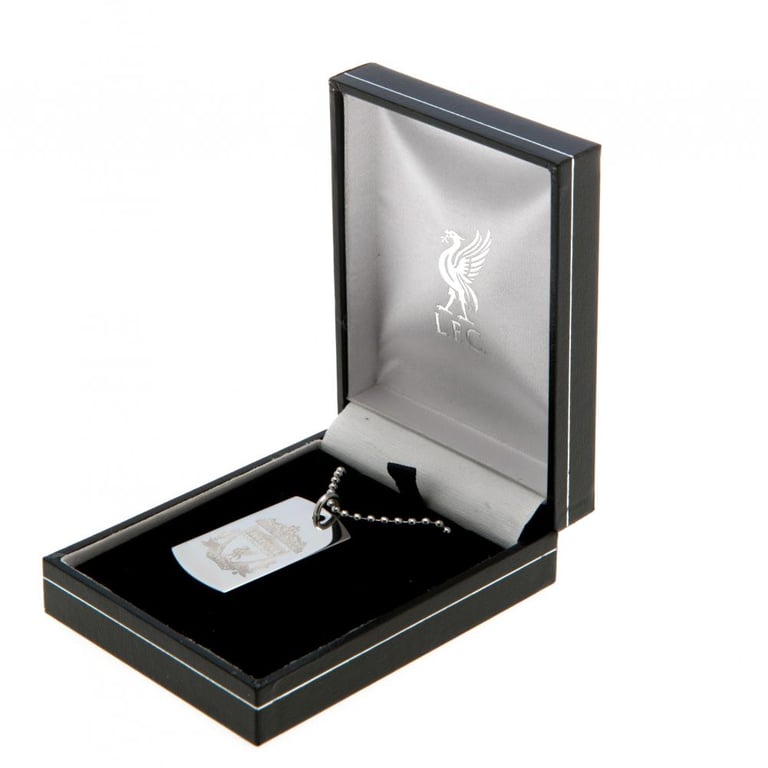 Liverpool FC Engraved Stainless Steel Dog Tag with Chrome Finish and Ball Chain