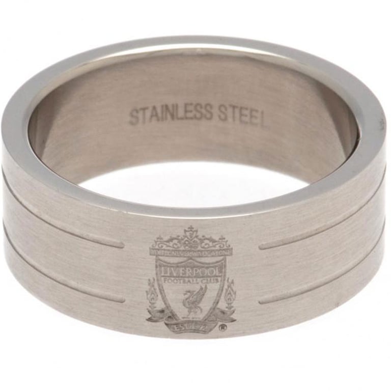 Liverpool FC Stainless Steel Crest Ring - Stripe Design and Engraved Liverpool Badge