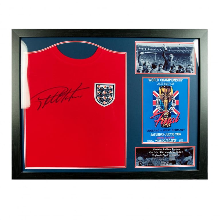 England FA Sir Geoff Hurst Signed 1966 World Cup Replica Shirt (Framed)