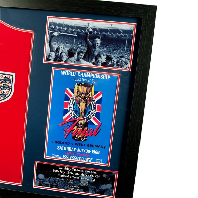 England FA Sir Geoff Hurst Signed 1966 World Cup Replica Shirt (Framed)
