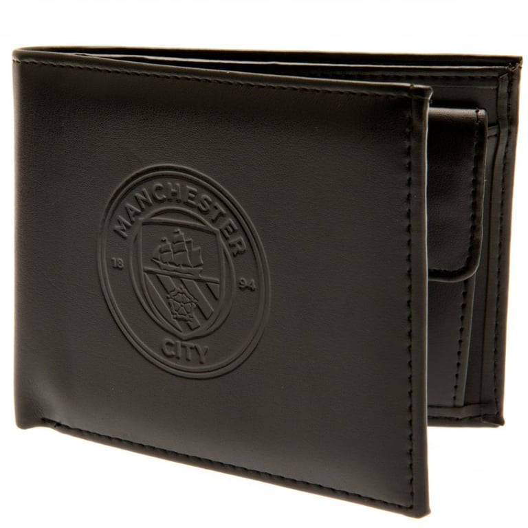 Manchester City FC Debossed Black PU Wallet - Club Crest Design with Secure Card Slots and Note Pockets