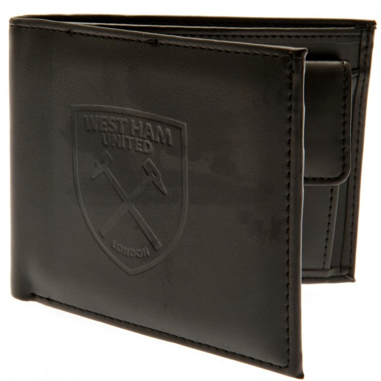 West Ham United FC Debossed Black PU Wallet - 3 Card Slots & Secure Change Pocket