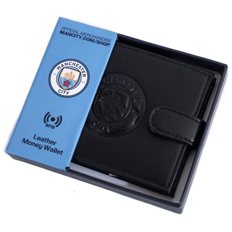 Manchester City FC RFID Anti Fraud Leather Wallet with Club Crest and Secure Fastener