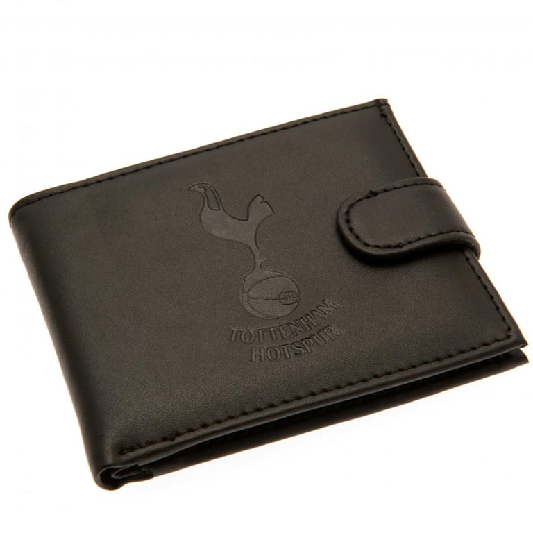 Tottenham Hotspur RFID Anti Fraud Wallet - Black Leather Club Crest Design with Secure Fastener and Multiple Compartments