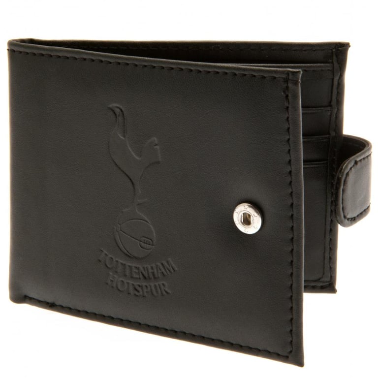 Tottenham Hotspur RFID Anti Fraud Wallet - Black Leather Club Crest Design with Secure Fastener and Multiple Compartments
