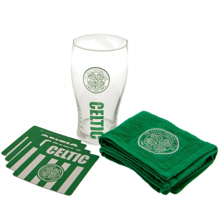 Celtic FC Mini Bar Set - Includes 4 Green Beer Mats & Club Crest Towel