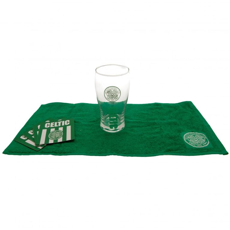 Celtic FC Mini Bar Set - Includes 4 Green Beer Mats & Club Crest Towel