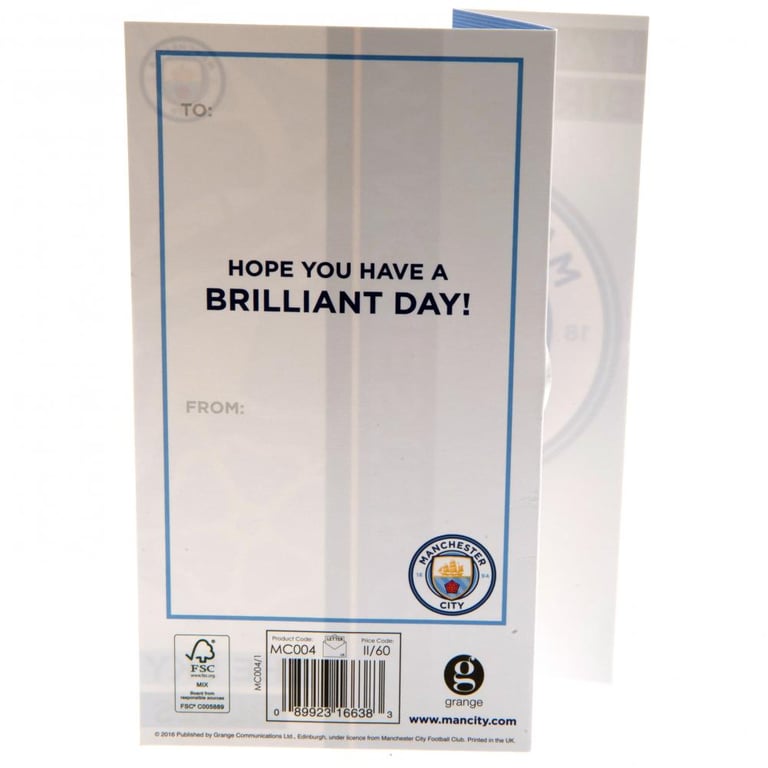 Manchester City FC Sky Blues Colourful Fold-Out Birthday Card with Cut Out Crest Design