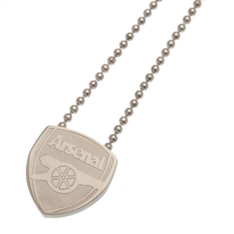 Arsenal FC Stainless Steel Engraved Crest Pendant with Chrome Ball Chain Necklace