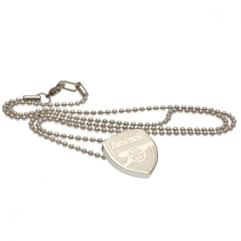 Arsenal FC Stainless Steel Engraved Crest Pendant with Chrome Ball Chain Necklace