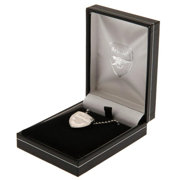 Arsenal FC Stainless Steel Engraved Crest Pendant with Chrome Ball Chain Necklace