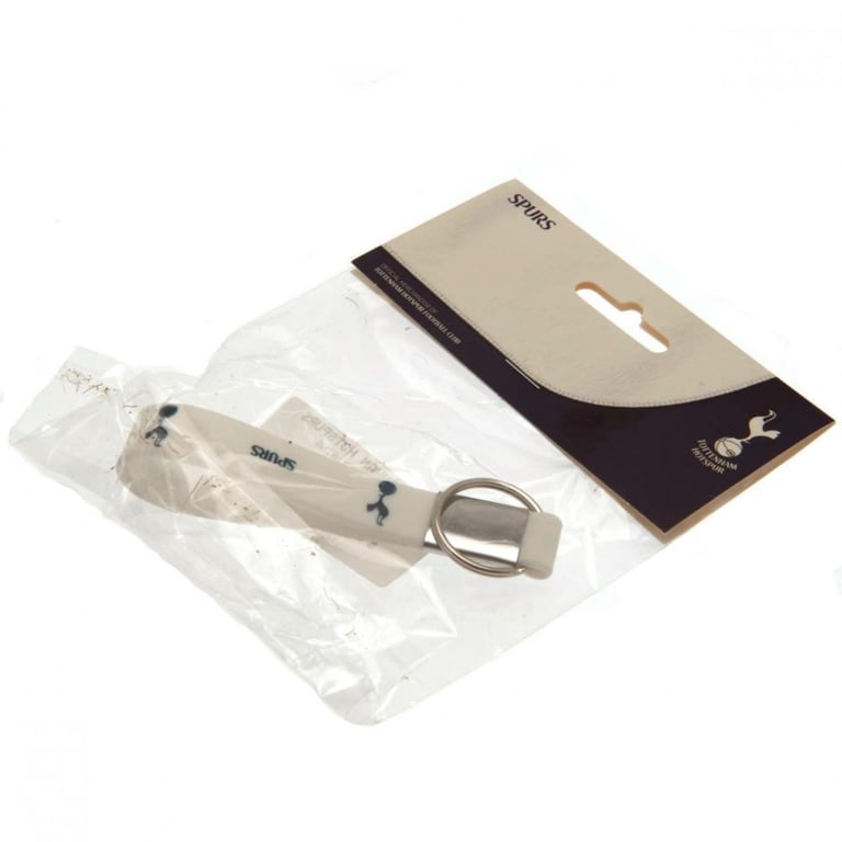 Tottenham Hotspur White Silicone Keyring - Silver Metal Band & Spurs Crest Design