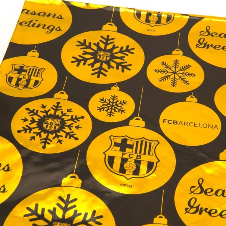 FC Barcelona Gold and Black Christmas Wrap - 2 Sheets of FCB Gift Paper