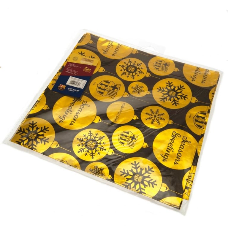 FC Barcelona Gold and Black Christmas Wrap - 2 Sheets of FCB Gift Paper