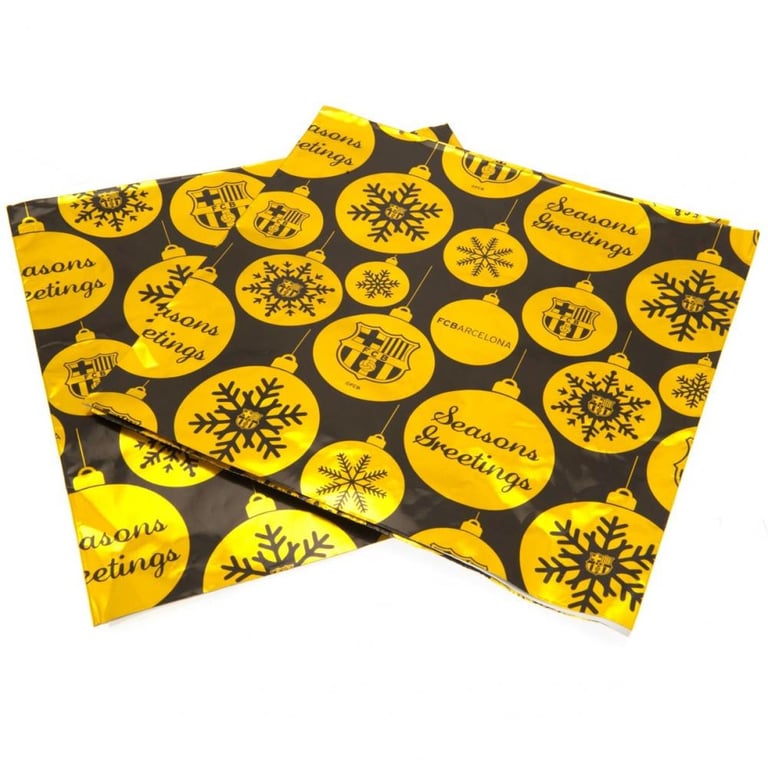 FC Barcelona Gold and Black Christmas Wrap - 2 Sheets of FCB Gift Paper