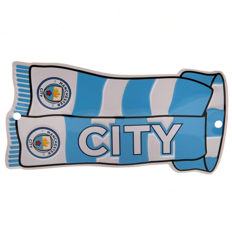 Manchester City FC Scarf Shaped Club Crest Window Sign with Rubber Suckers - Home Decor