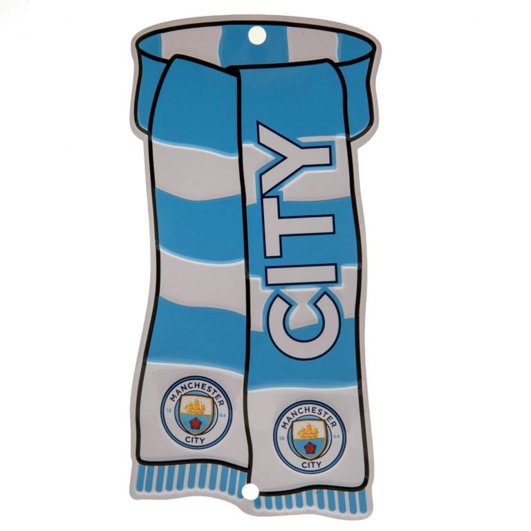 Manchester City FC Scarf Shaped Club Crest Window Sign with Rubber Suckers - Home Decor